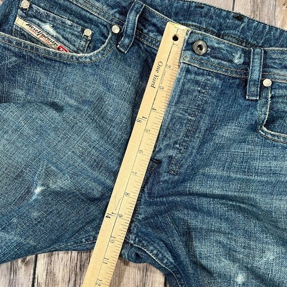 Diesel Zatiny Bootcut Jeans 32x31 Mens Blue Denim Distressed Pants Button Fly - Picture 9 of 12
